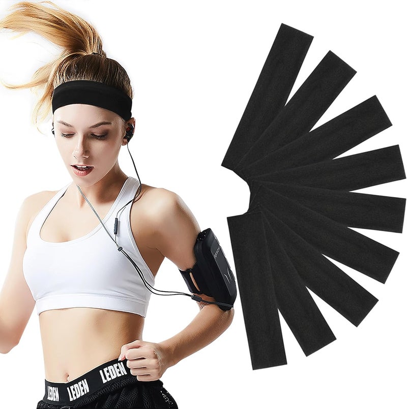 HAUCA Workout Headbands for Women Hair 9 Pcs Non Slip Cotton Like Head Bands for Girls 2.5 inch Wide Soft Elastic Cloth Athletic Sweat Hair Women Bands - Image 1